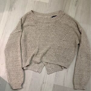 Express Neutral Cropped Ribbed Crewneck Sweater - Beige